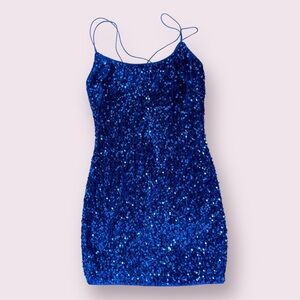 Women’s blue sequin glitter mini cocktail party dress size large NWOT